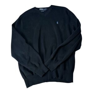 Vintage Polo Ralph Lauren Men's Black Knit Pullover Sweater Pima Cotton LARGE
